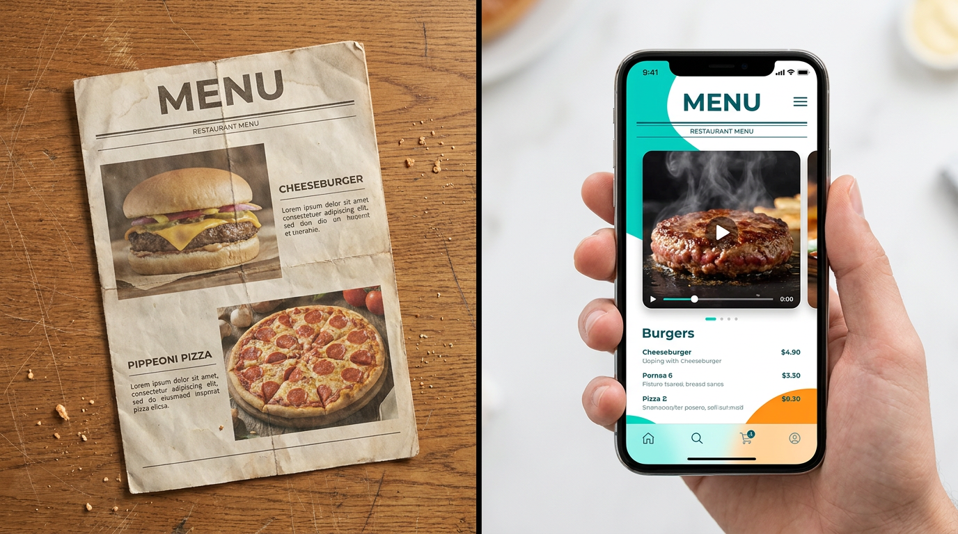 Comparativo: cardápio de papel vs cardápio digital com vídeo no celular